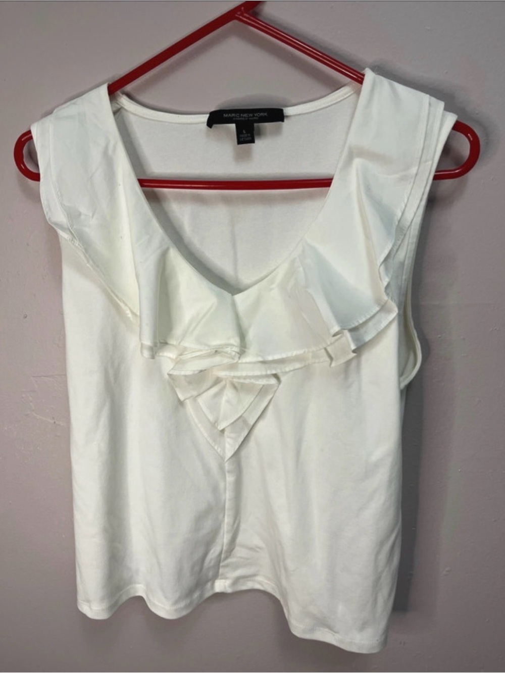 Marc New York White Ruffle V-Neck Camisole